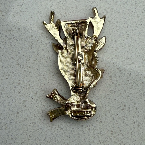 Vintage Weiss Christmas Rudolph Top Hat Reindeer Figural Brooch Pin Gold Tone - Picture 4 of 8